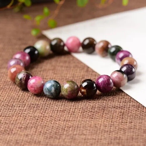 Natural 6~6.8mm Tourmaline Beaded Bracelet Gemstone Stretch Bracelet Handmade
