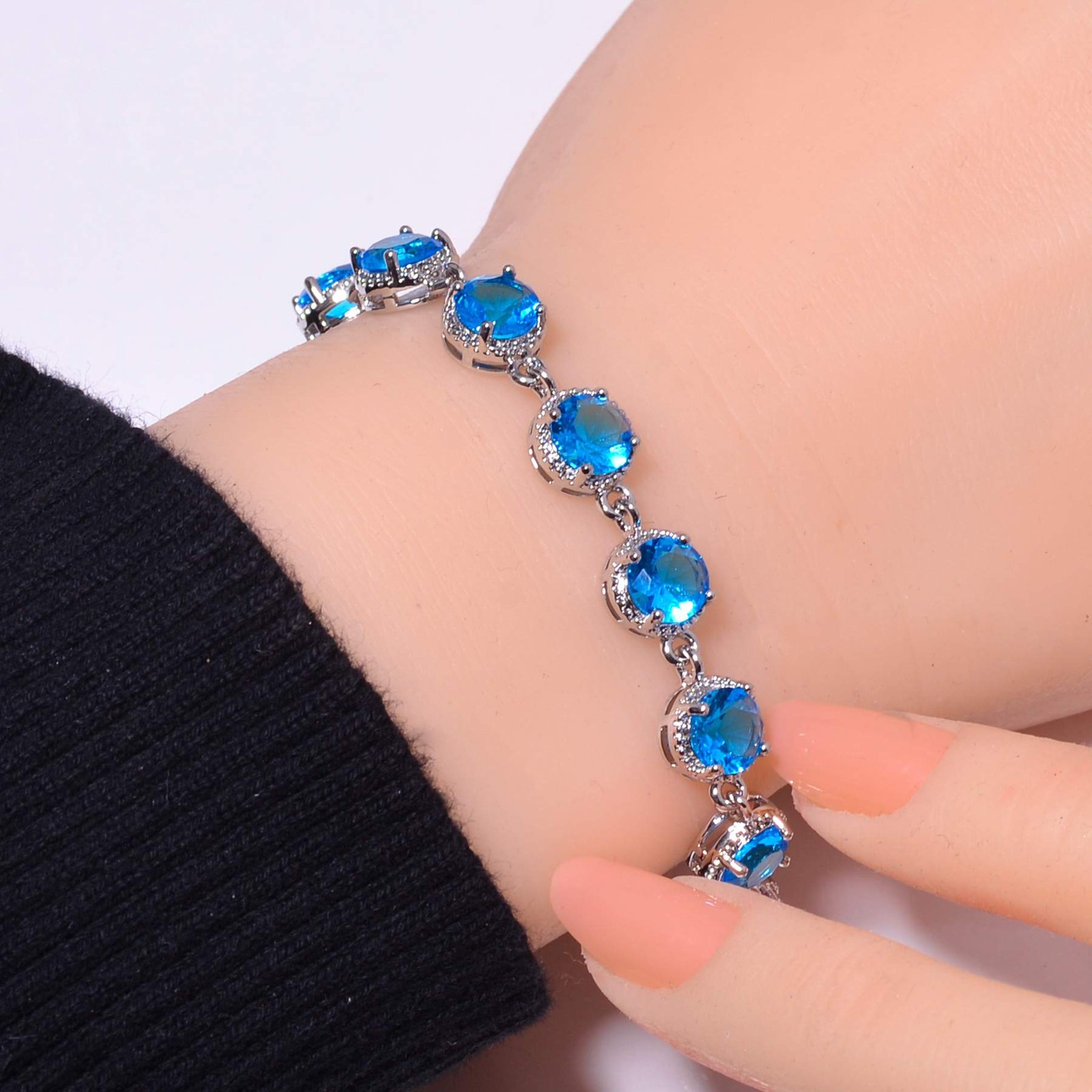 London Blue Topaz 925 Sterling Silver Tennis Bracelet 7.99″ B15, Gift for her