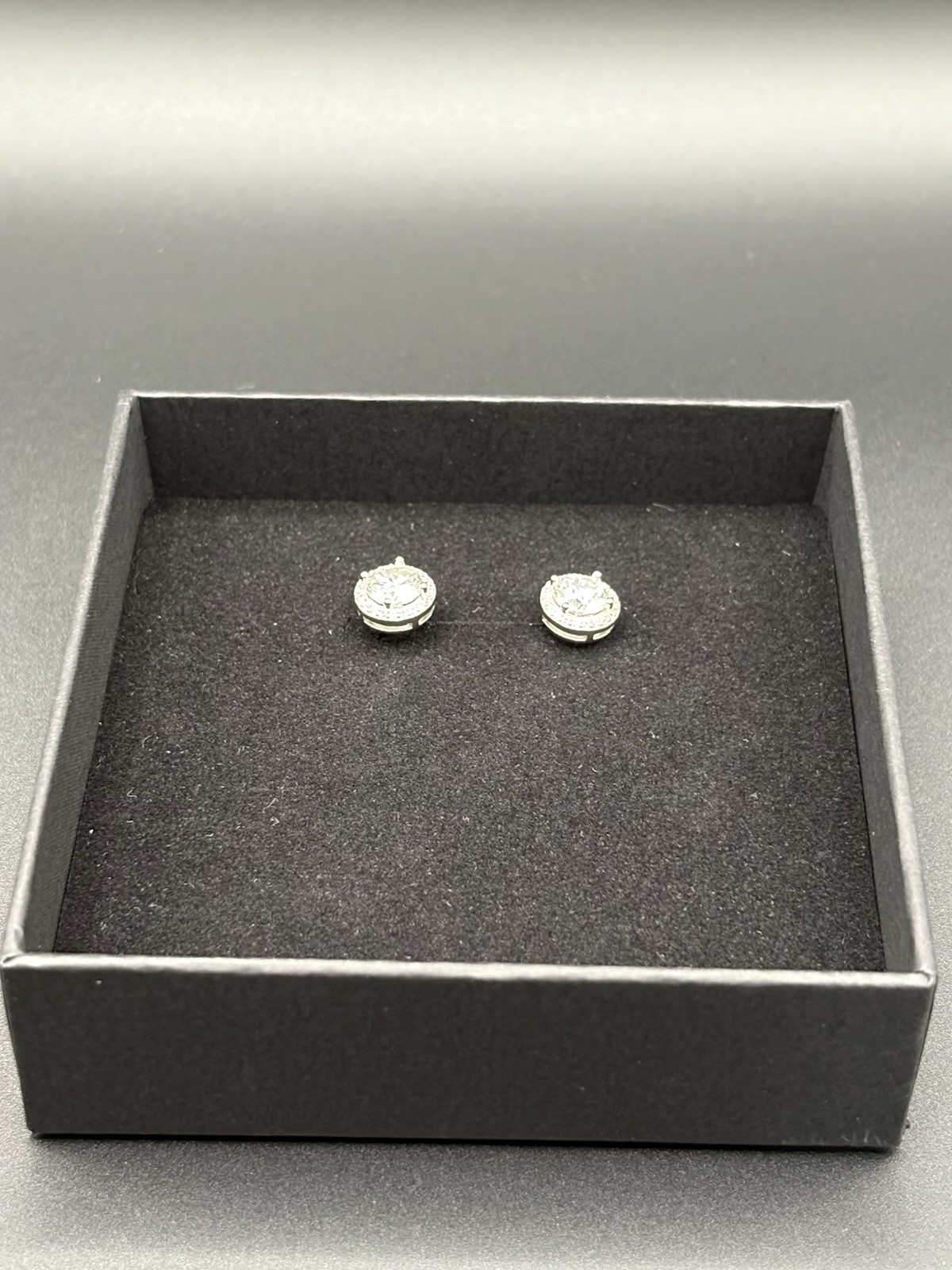 VVS1 MoissaniteRound Halo Cubic Stud Earrings Silver Tone White Butterfly Back