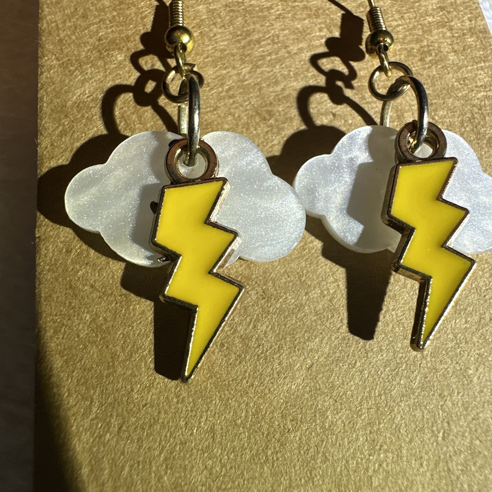 White Cloud Charm & Yellow Lightning Bolt w/Gold Toned Hook Homemade in USA NEW