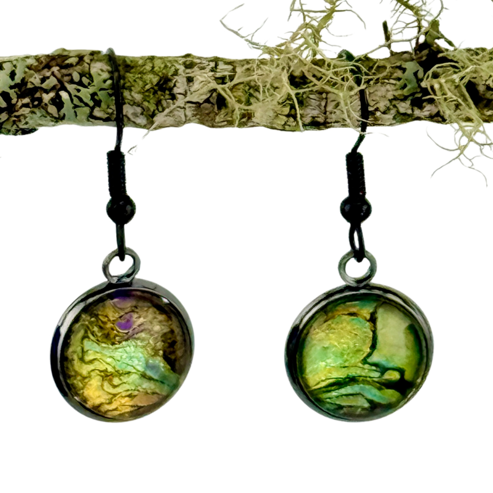 Dangle Earrings Handmade “Lizard Gold” Electroplated Sterling Silver Earwires