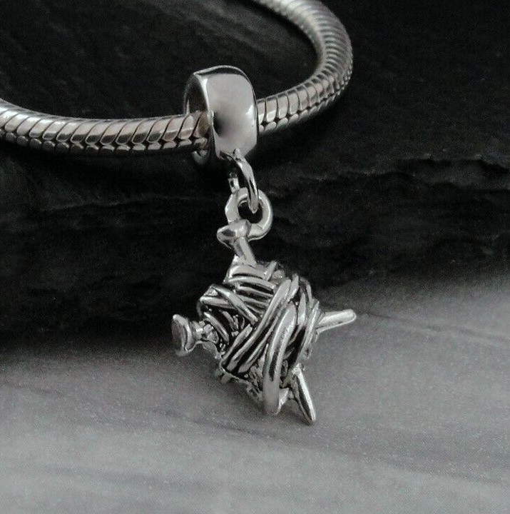 SIlver Ball of Yarn Dangle Charm – Knitting Charm fits European Bracelets