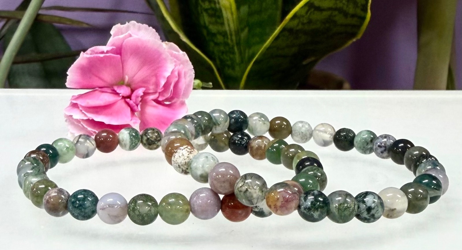 Wholesale 6 Pcs Natural Indian Moss Agate 6mm 7.5” Crystal Stretch Bracelet