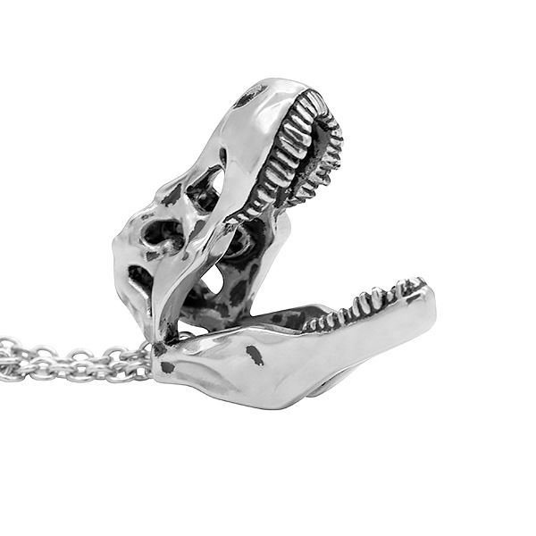 Dinosaur Necklace T-Rex Skull Pendant Stainless Steel Jewelry 27″ By Controse