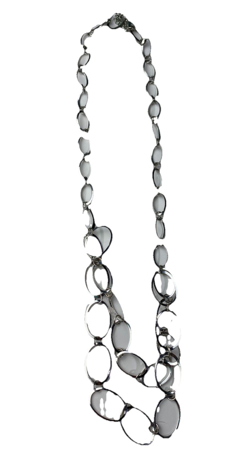 Silver Tone Open Circle Chain Layered Necklace 30” inch