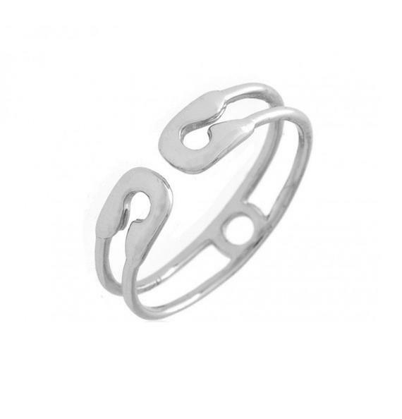 Sterling Silver 925 Safety Pin Open Cuff Ring Sz 6 7 8 Adjustable Open Size
