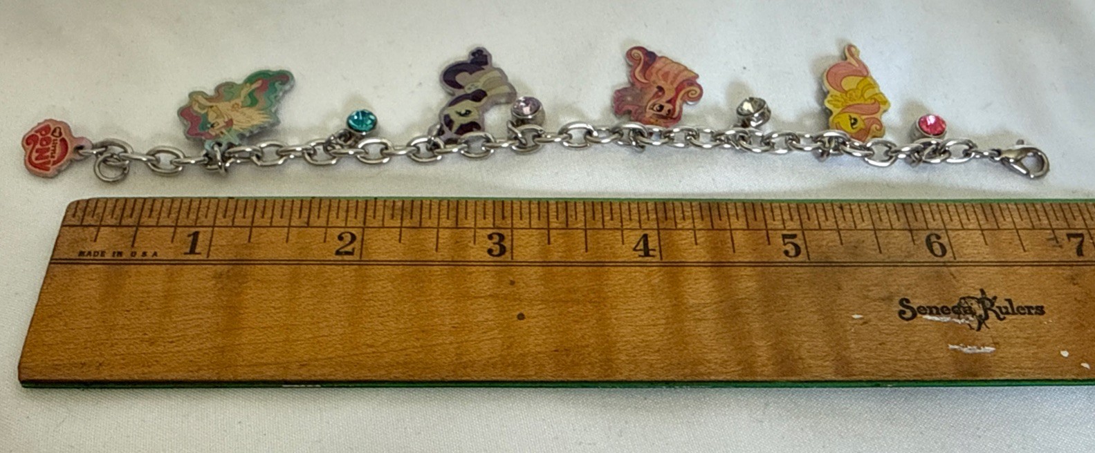 2014 My Little Pony MLP Charm Silver Tone Bracelet Sz 6.25 In Multicolor Stones