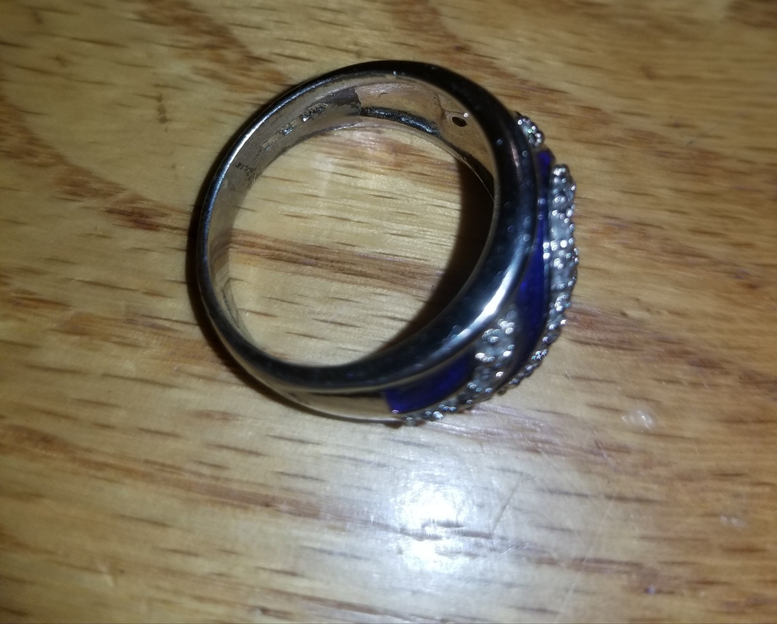 Vintage Hildago? Blue Enamel CZ Wave Ocean 925 Band Ring Sterling Silver 8.2 G