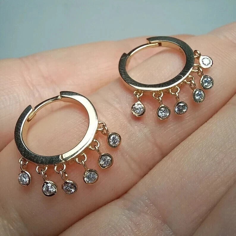 2 Ct Round Cut Simulated Diamond Hoop Dangling Earrings 14K Yellow Gold Plated