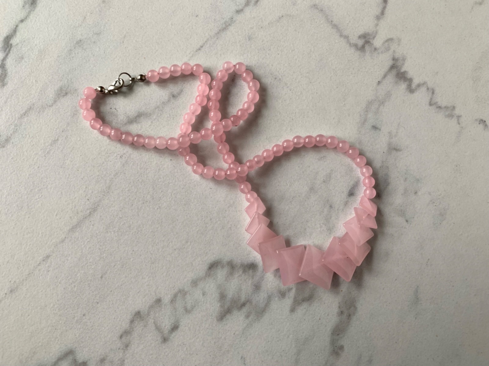 Simple Rose Quartz varied sized beads, 21 iInch Necklace 35