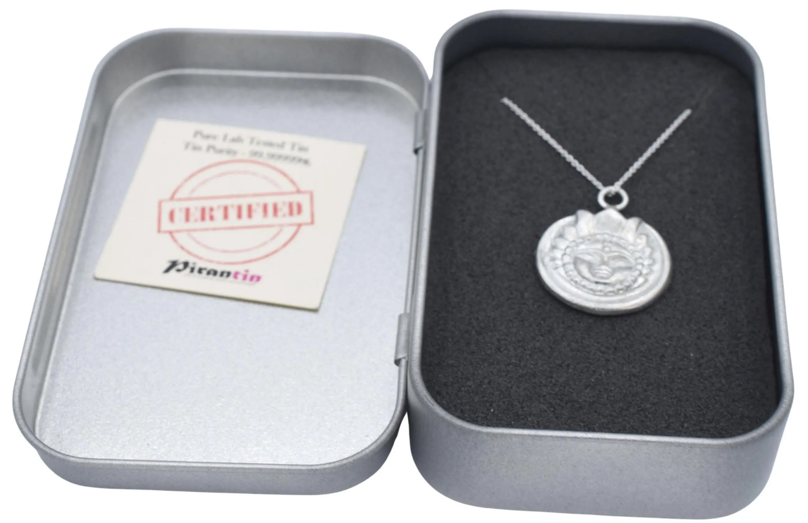 10th Anniversary Tin Pendant Aztec Style Face. Pendant/Necklace Gift UK