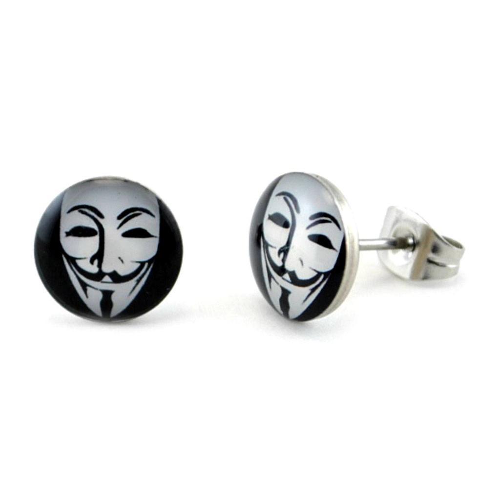STAINLESS STEEL POST EARRINGS GUY FAWKES 10mm V for Vendetta Anonymous Occupy