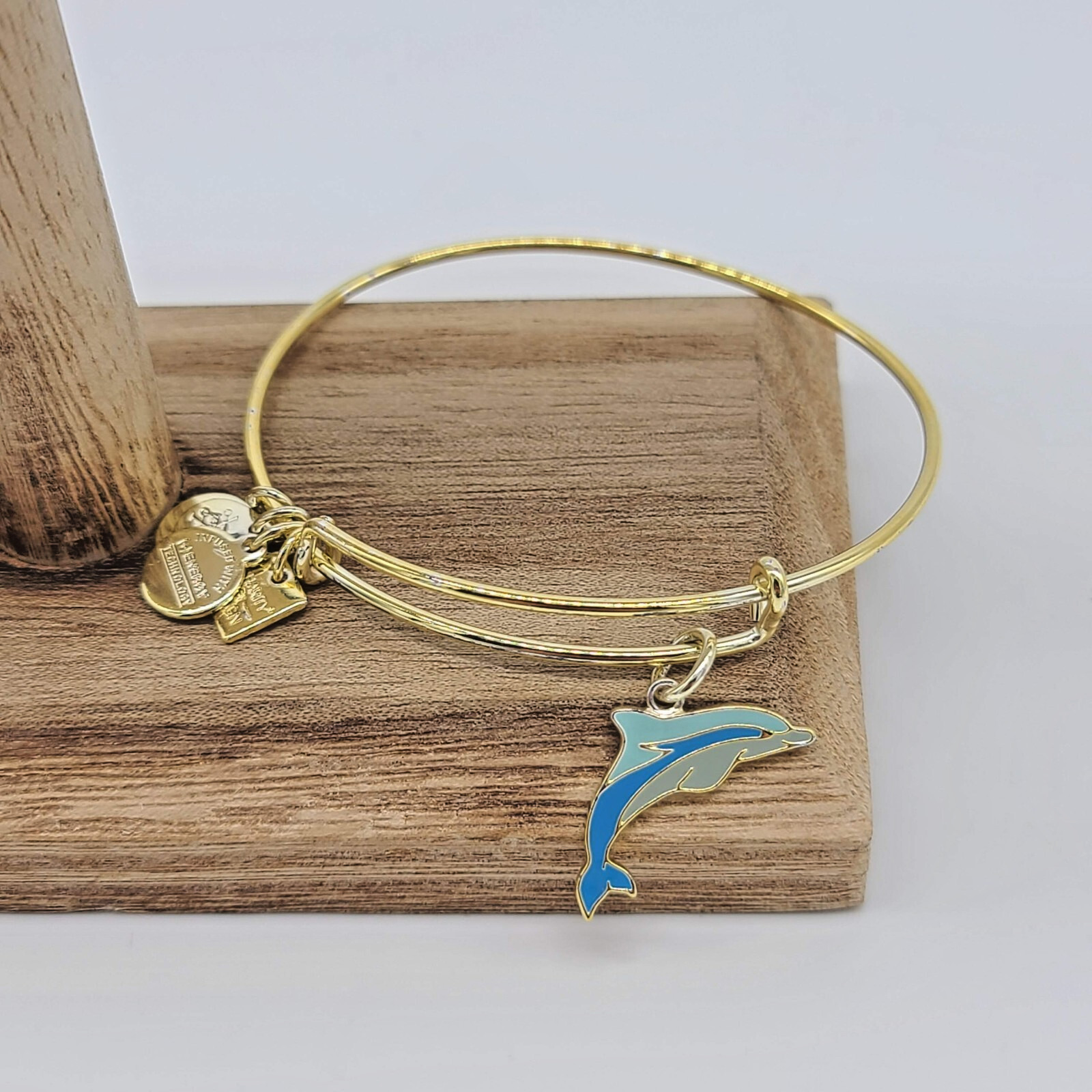 Alex and Ani Charity by Design Blue Dolphin Bracelet – Shiny Gold Finish