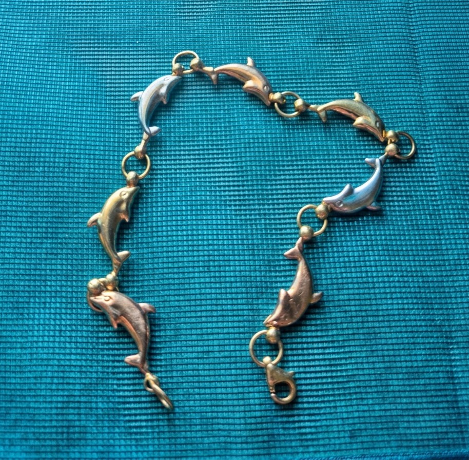 Vintage 10K Tri-Color Gold Dolphin Link Bracelet 7″ 4.10g Multi-Tone 417
