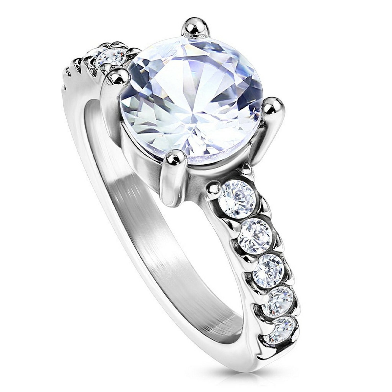 Solitaire with Accents Engagement Ring Stainless Steel Anniversary Wedding Band