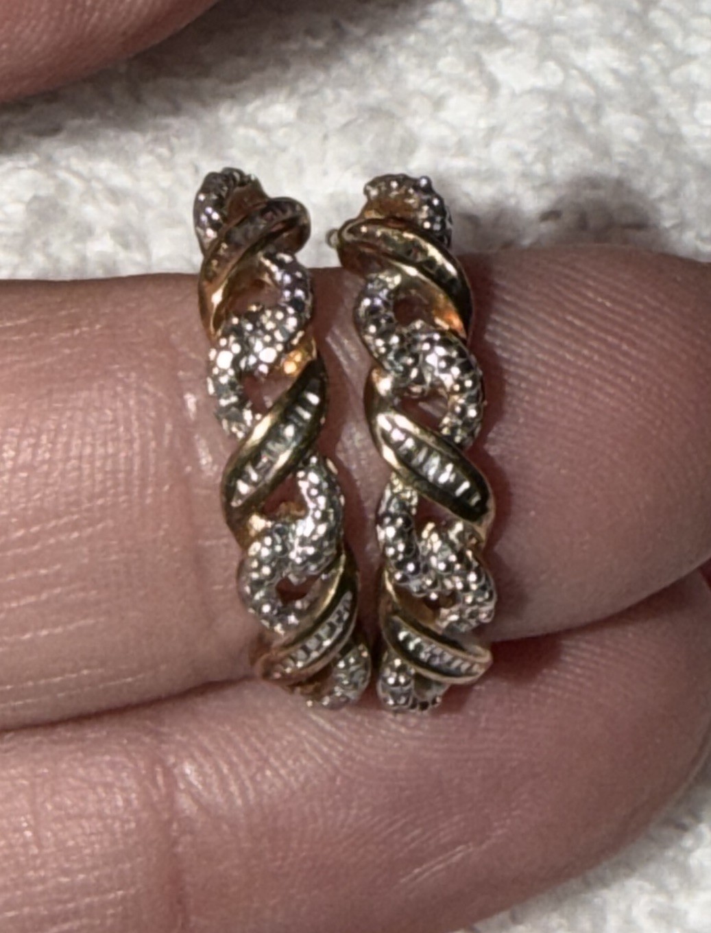 925 Sterling Silver Gold Tone Pavé CZ Twisted Huggie Hoop Earrings