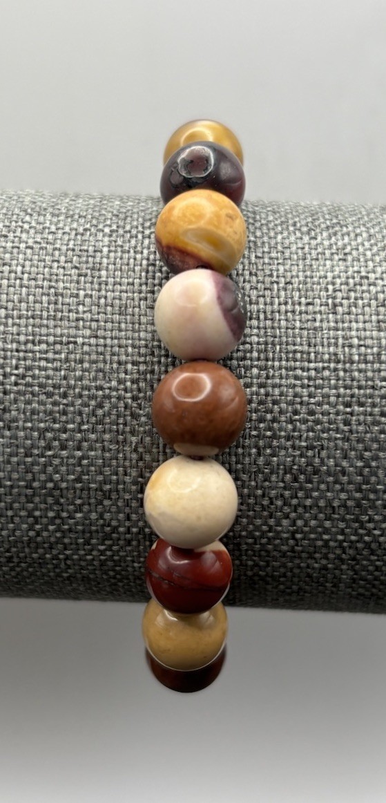 Beautiful 9.5MM Mookaite Jasper Round Stone Stretch Bracelet
