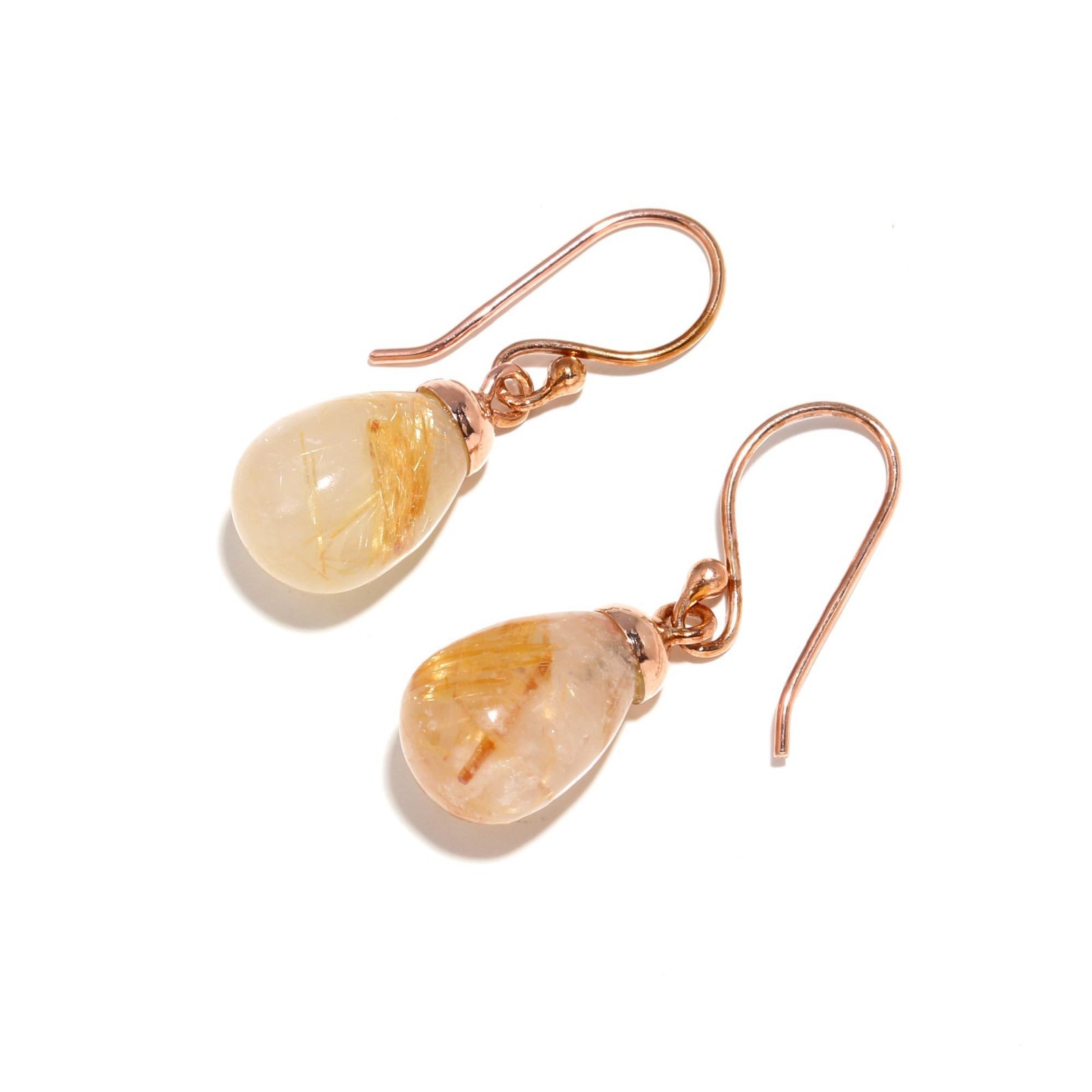 Natural Golden Rutile Teardrop Earrings Rose Gold Filled Solid Silver Jewelry