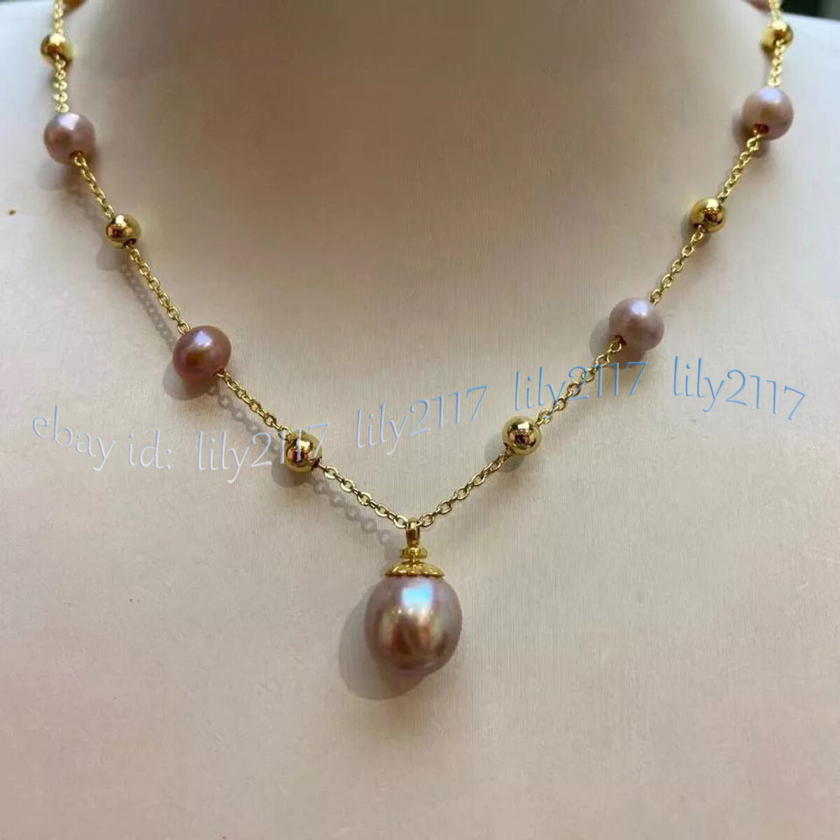 Stunning South Sea Real Natural Pink Purple Pearl Pendant Necklace 18”