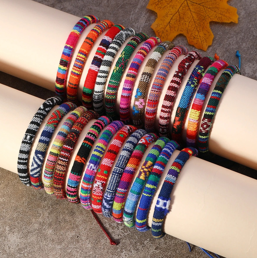 24pcs Bohemian Woven Friendship Bracelets Set Colorful Cloth Art for Men Women
