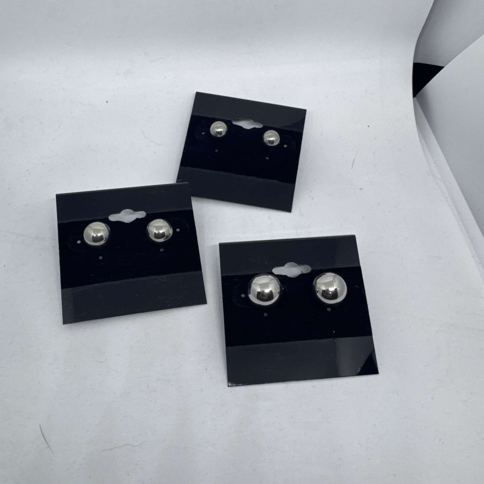Stainless Steel Ball Earrings Set Of 3, 8mm, 10mm, 12mm