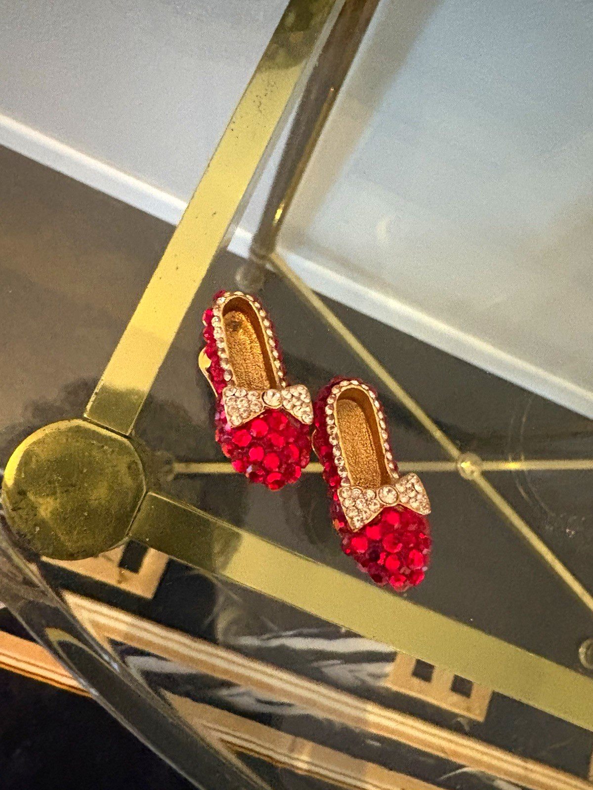 Wizard of Oz Ruby Red/Gold Pavé Crystal Rhinestone Clip-On earrings