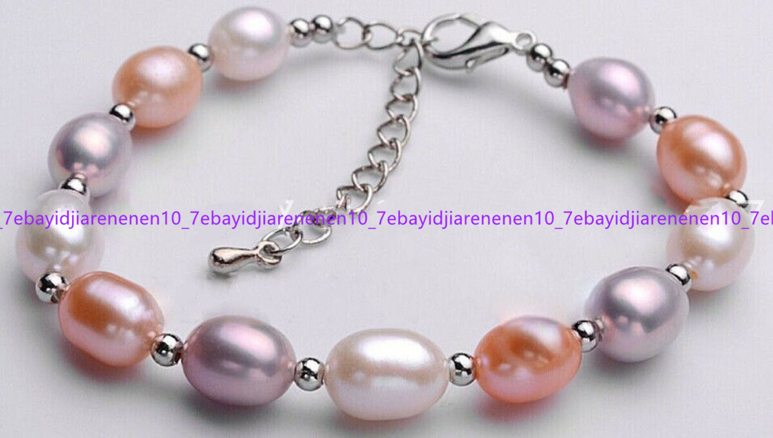 Natural 7-8/8-9/9-10mm White Pink Freshwater Cultured Pearl Beads Bracelet 7.5in