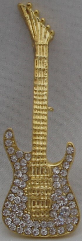 Electric Guitar Music Instrument w/Crystal Super Sparkling Rhinestone Brooch Pin