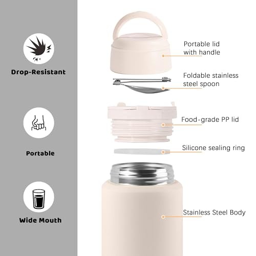 Thermo for Hot & Cold Food, 25oz Insulated Food Jar with Handle White-25oz