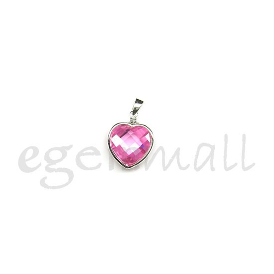 Sterling Silver Heart Pendantw/CZ Pink 13.5mm #65016