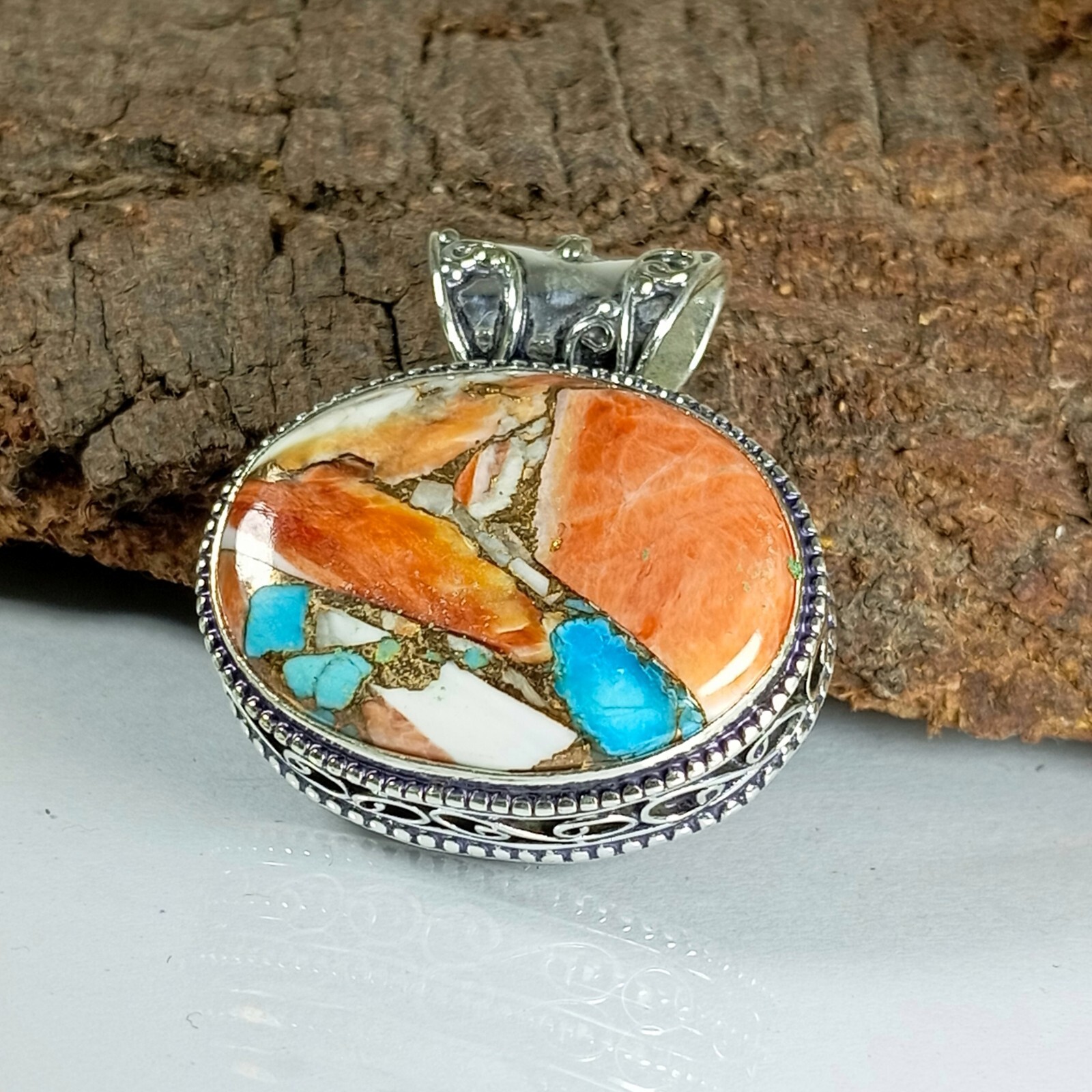Oyster Copper Turquoise Gemstone Pendant 925 Sterling Silver Jewelry Pendant