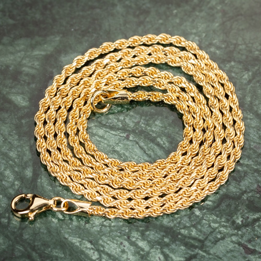 Solid Yellow Gold Plated Heavy 925 Sterling Silver 2MM Twist Rope Chain Necklace