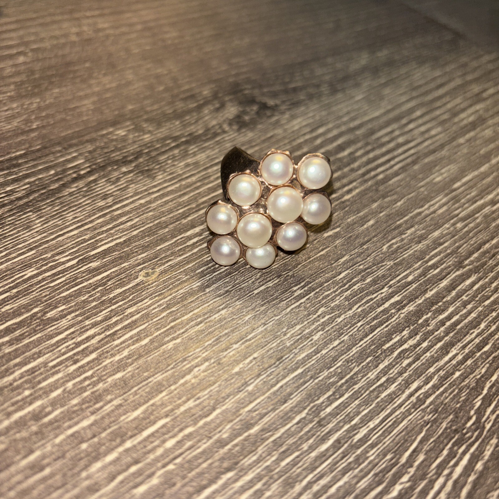 Pearl Elongated Bronze Cluster Ring SIZE 10 MADE IN ITALY Signed Stamped