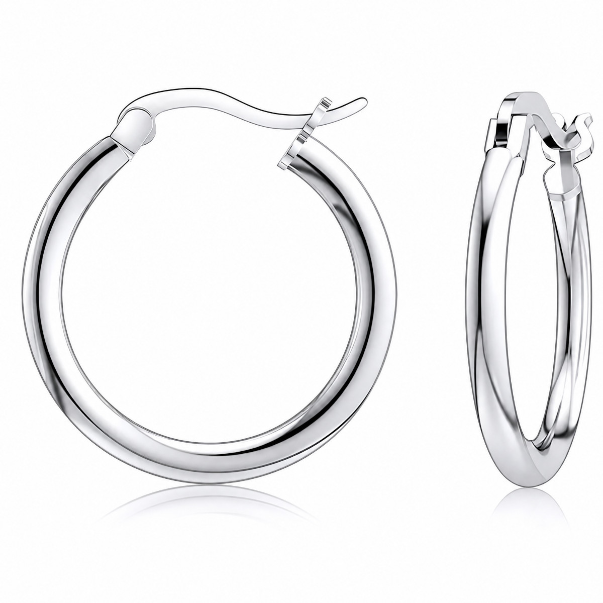 Sterling Silver 925 Round Click Top Hoop Earring 10mm Unisex Men Women Children