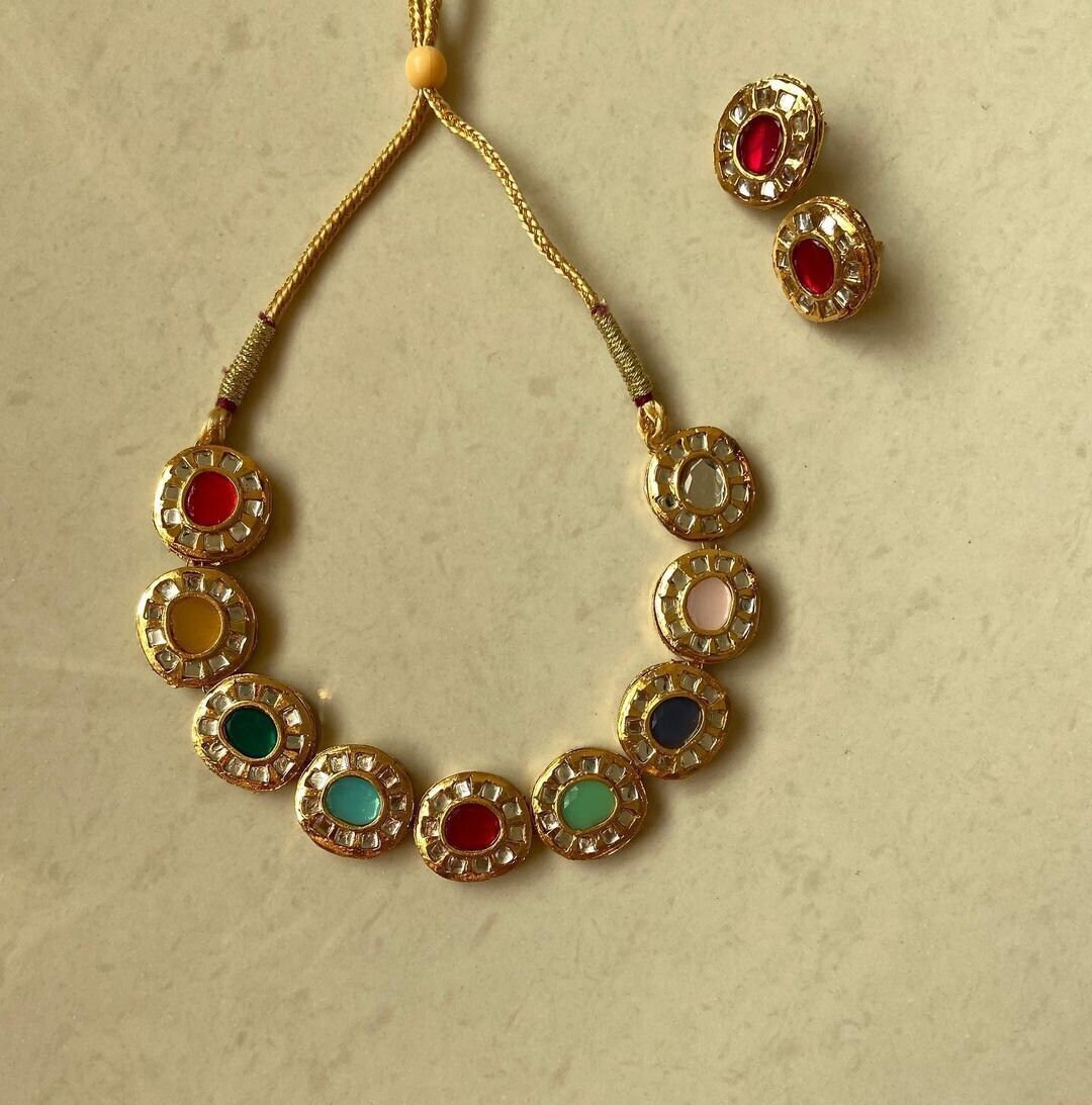VeroniQ Trends-Elegant Navratan Kundan Single Line Necklace Back Meenakari