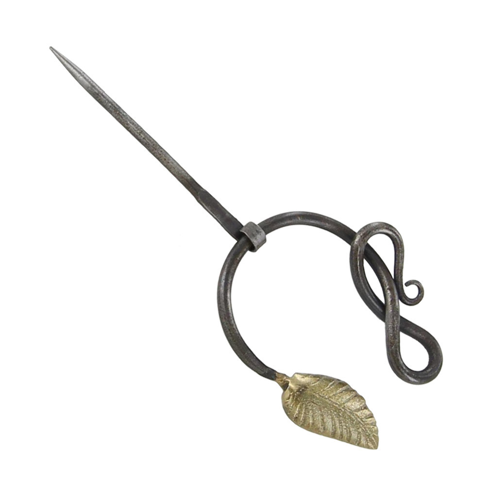 Golden Leaf Forged Penannular Medieval Jewelry Brooch for Cloak Shawl Robe Scarf