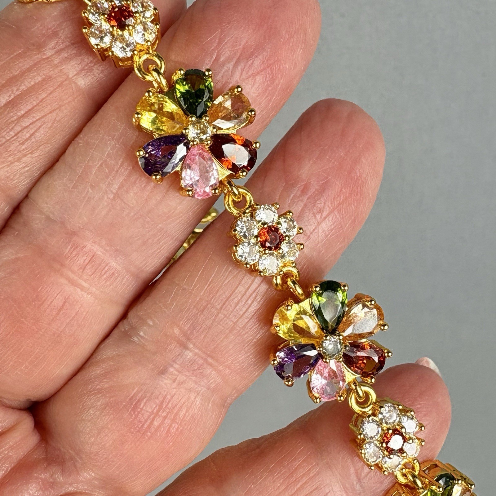 Rhinestone Flower Bracelet Pink Purple Green Yellow Pastel Colors
