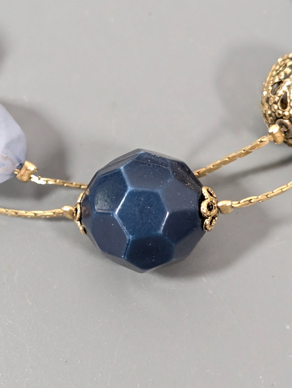 Coastal Chic Blue Gold Tone Filigree Ball Double Chain Bracelet 9 in
