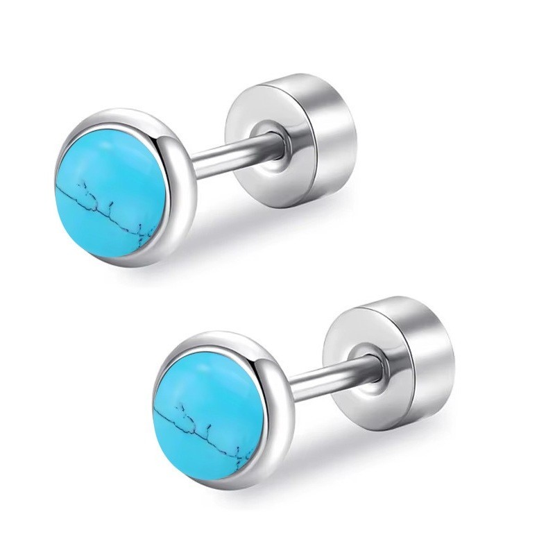 A Pair 316L STAINLESS STEEL SCREW BACK Opal Round Ball Stud EARRINGS 4mm H11