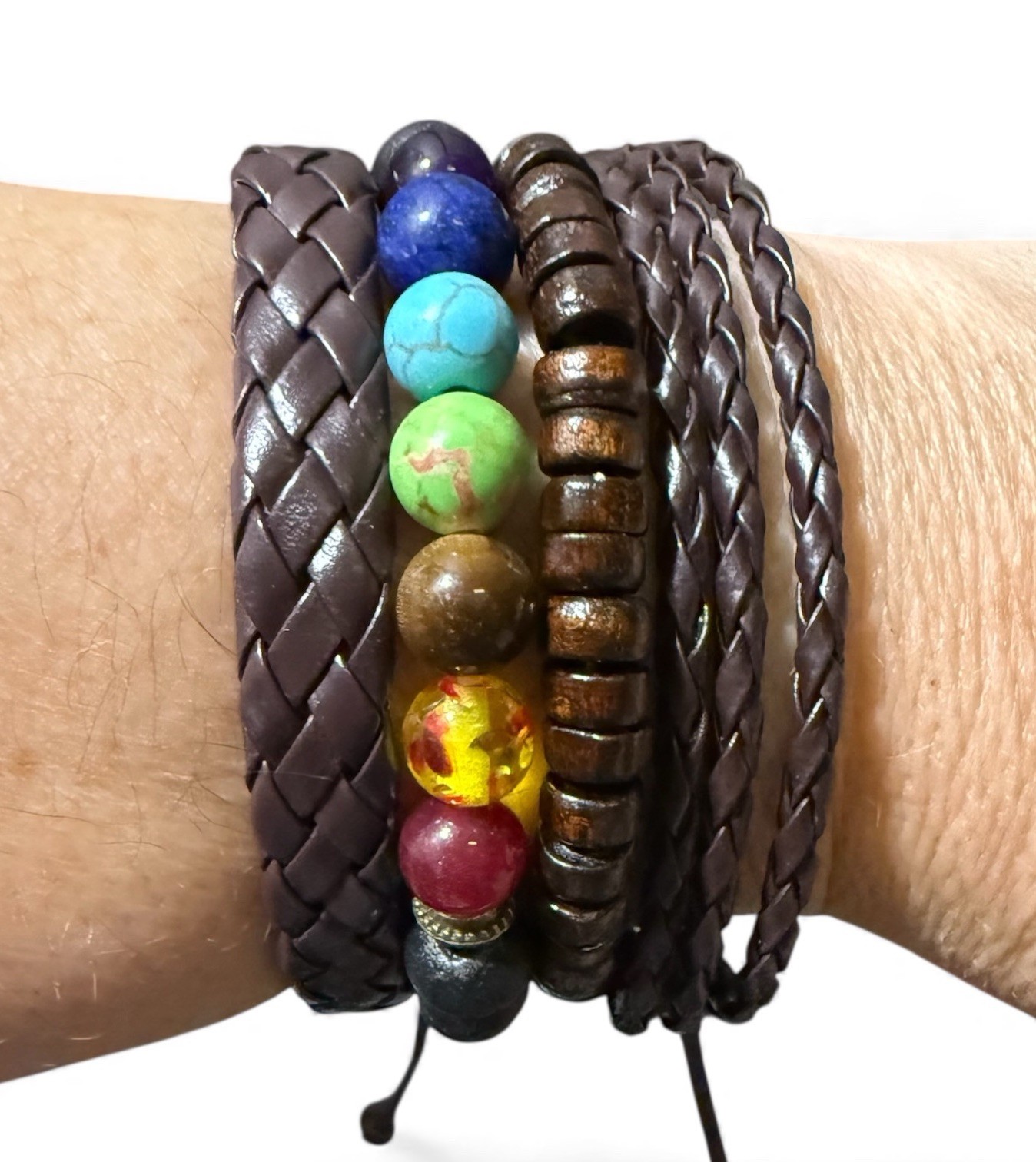 Boho Bracelets – Mixed 4 Piece Set – Adjustable Stackable- Rainbow Beads