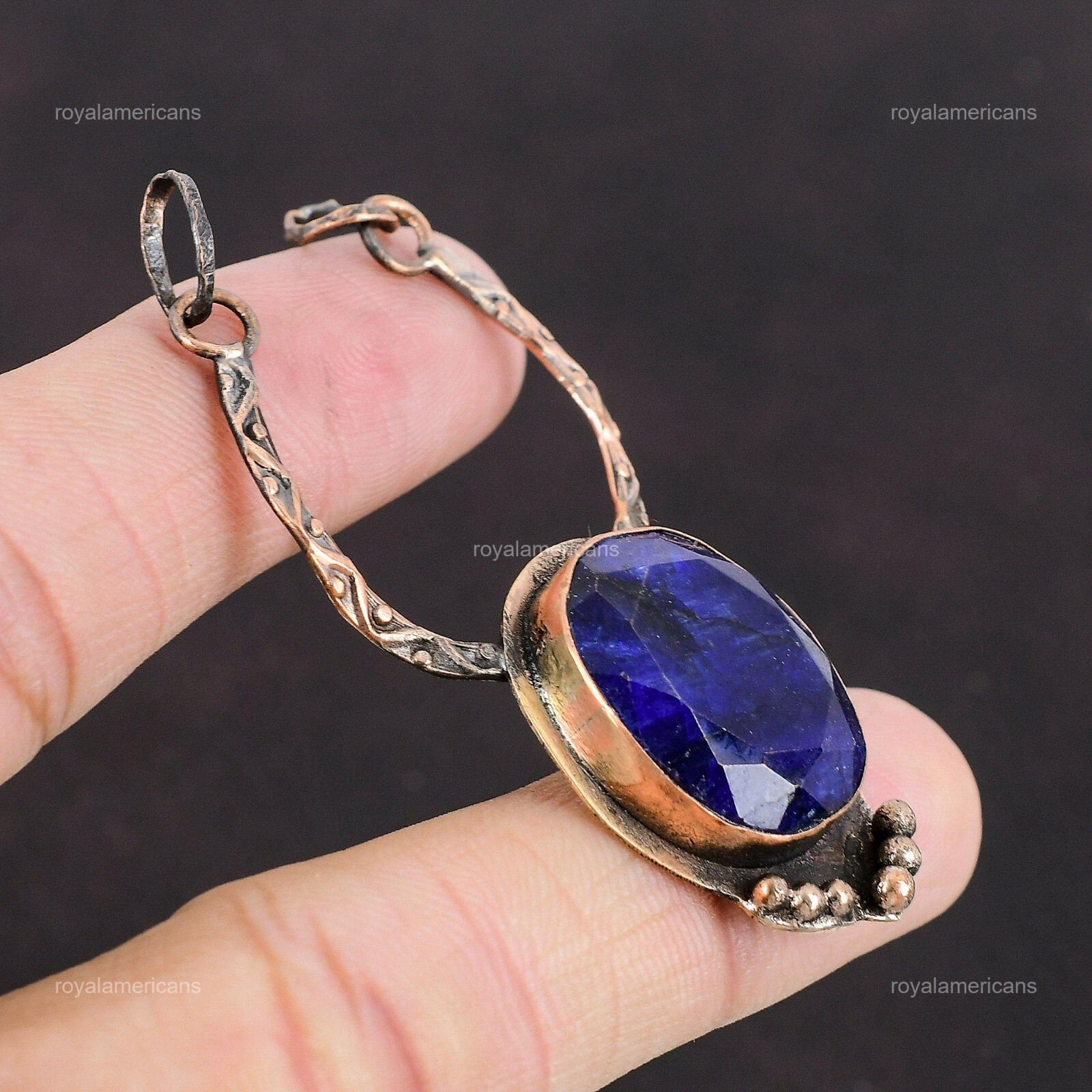 Blue Saphire Stone Copper Mother’s Day Bezel Confirmation/Communion Pendant