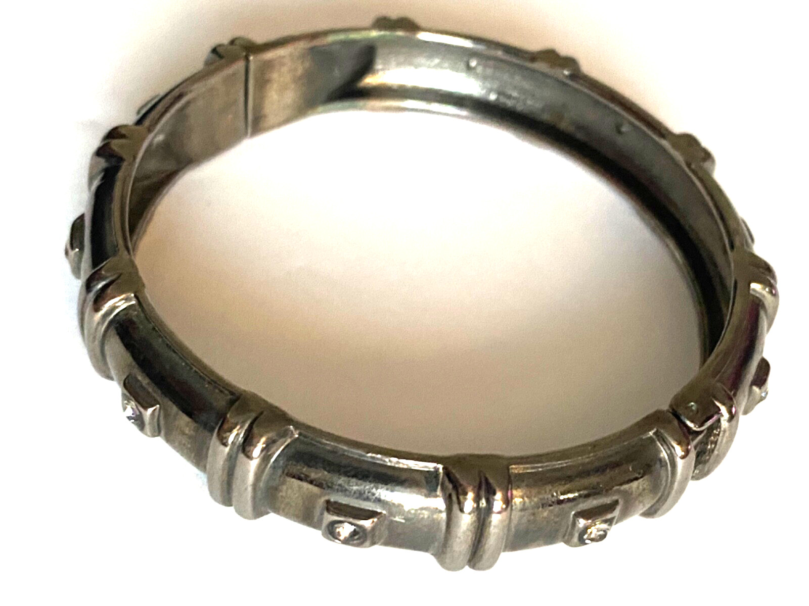 Sequin Black Sliver Tone Hinged Bracelet Rhinestones