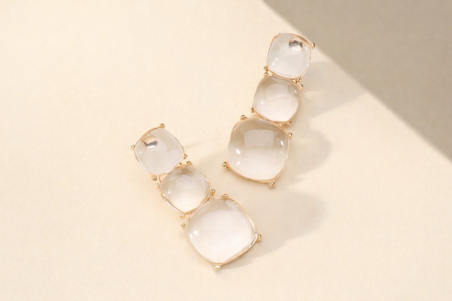 Zara Earrings Clear White Boho Cabochon Gold Jelly Gripoix Geometric Gemstone