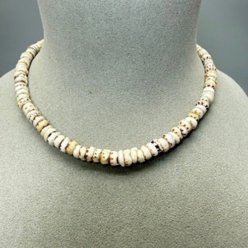Vintage 1970’s Tiger PUKA Shell Hawaiian Choker Necklace 15″ Barrel Clasp 22g