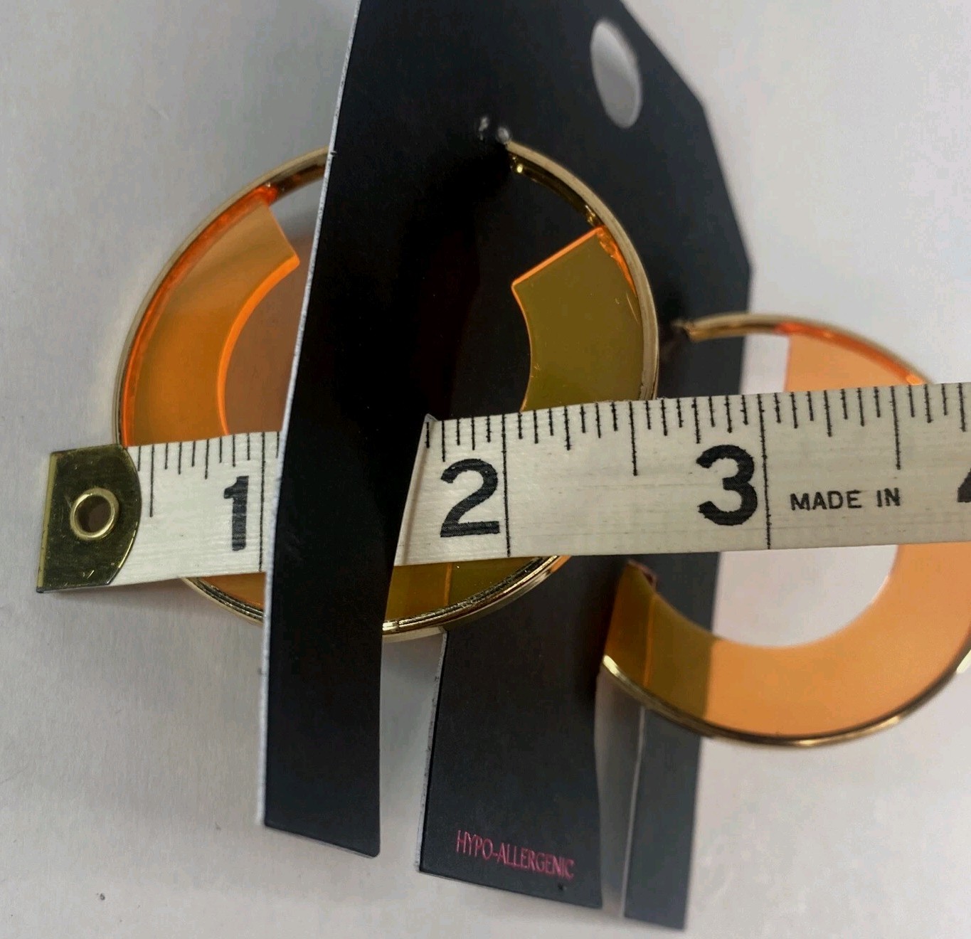 No Boundaries 1 Pair Gold Tone And Neon Orange Hoop Earrings w/ Leverback 3″
