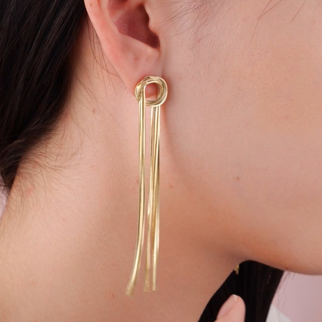 18k yellow gold gp 925 silver tassel strings stud drop dangle designer earrings