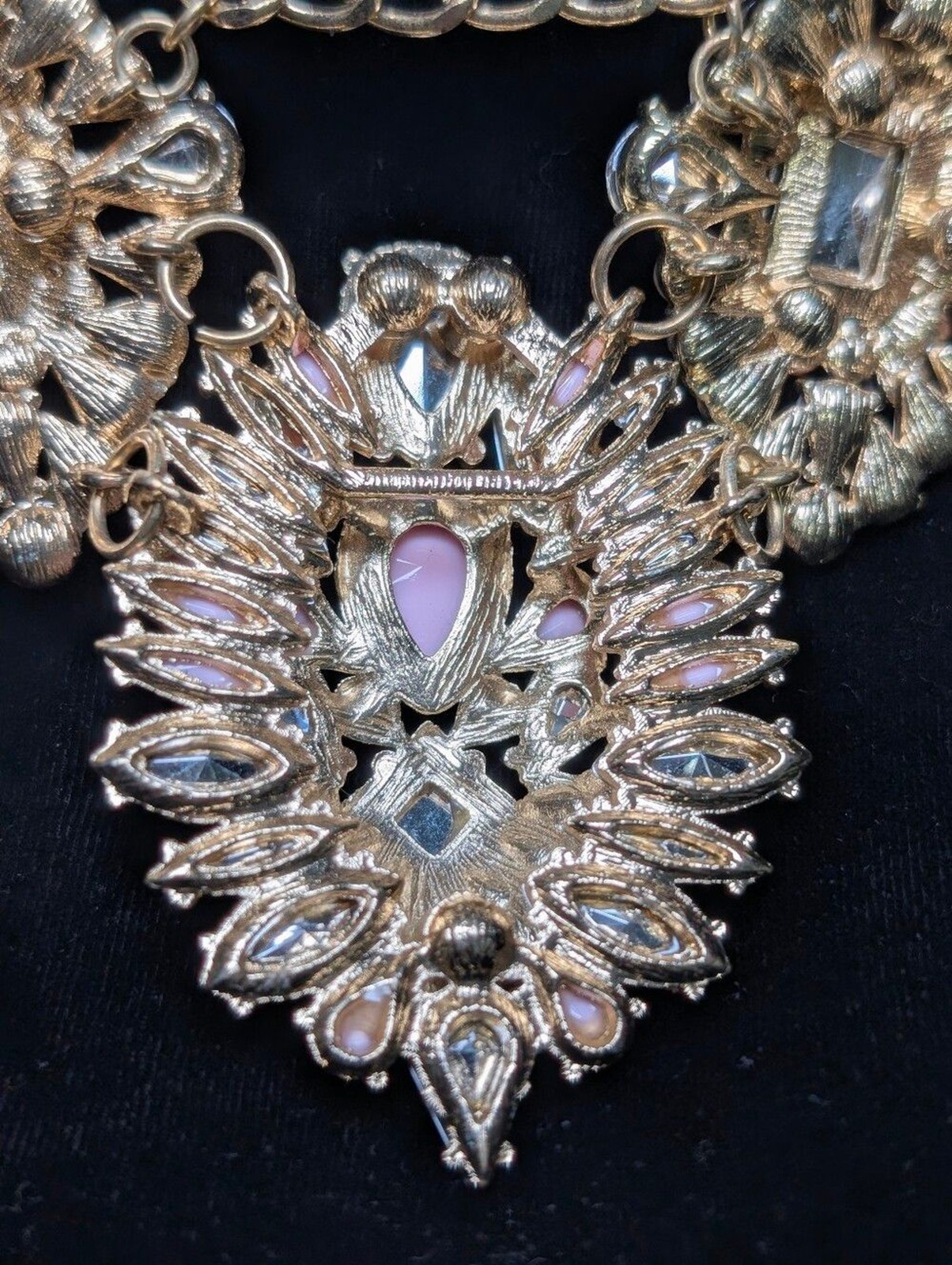 Pastel Rhinestone Statement Bib Necklace Romantic Coquette Glam Gold Feminine