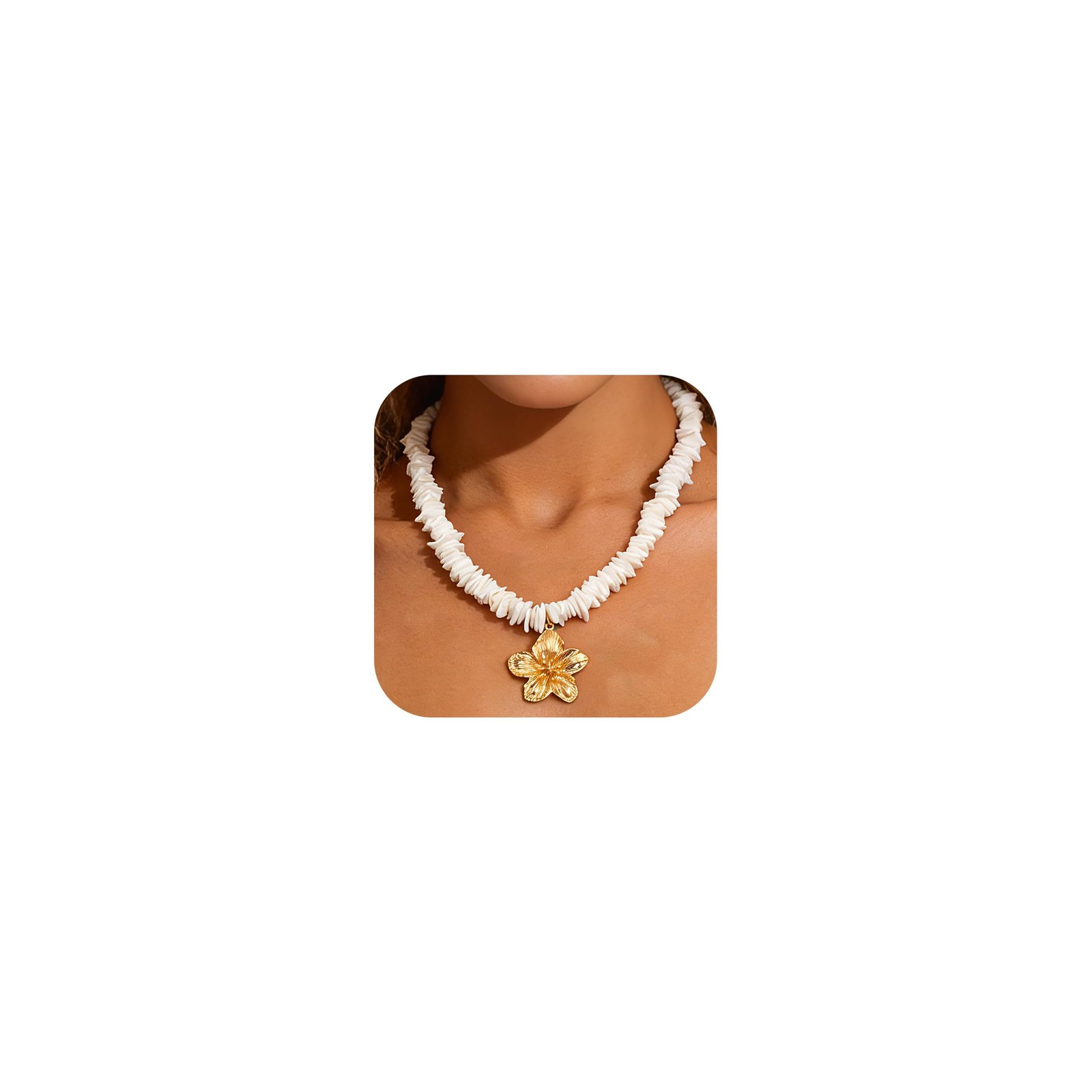 Puka Shell Necklace for Women Flower Statement Pendant Necklace Boho Beach Ch…