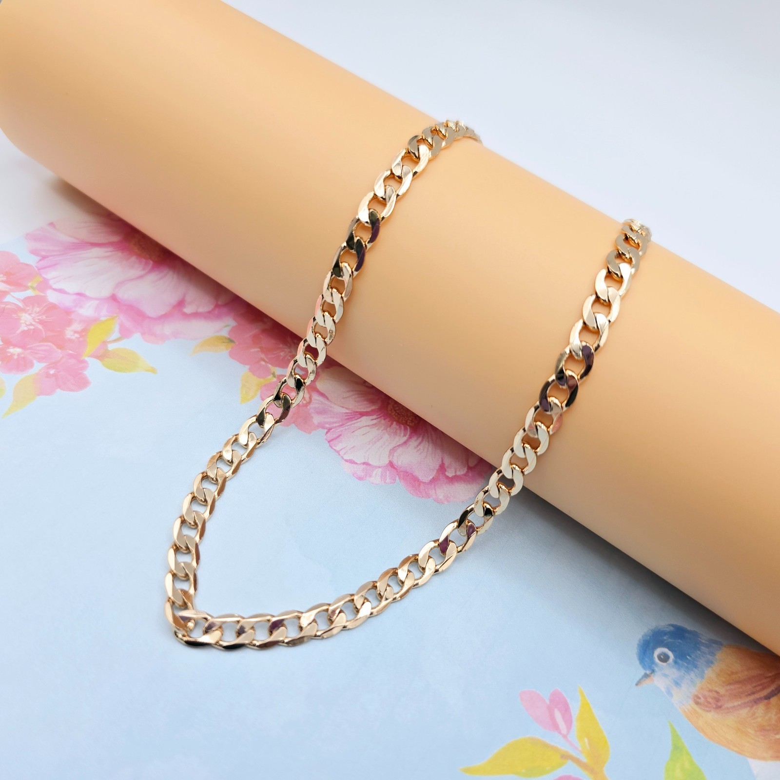 Chain Necklace for Men & Women, 19.7 Inch, XPNL0093 Bold Flat Curb Rose Gold