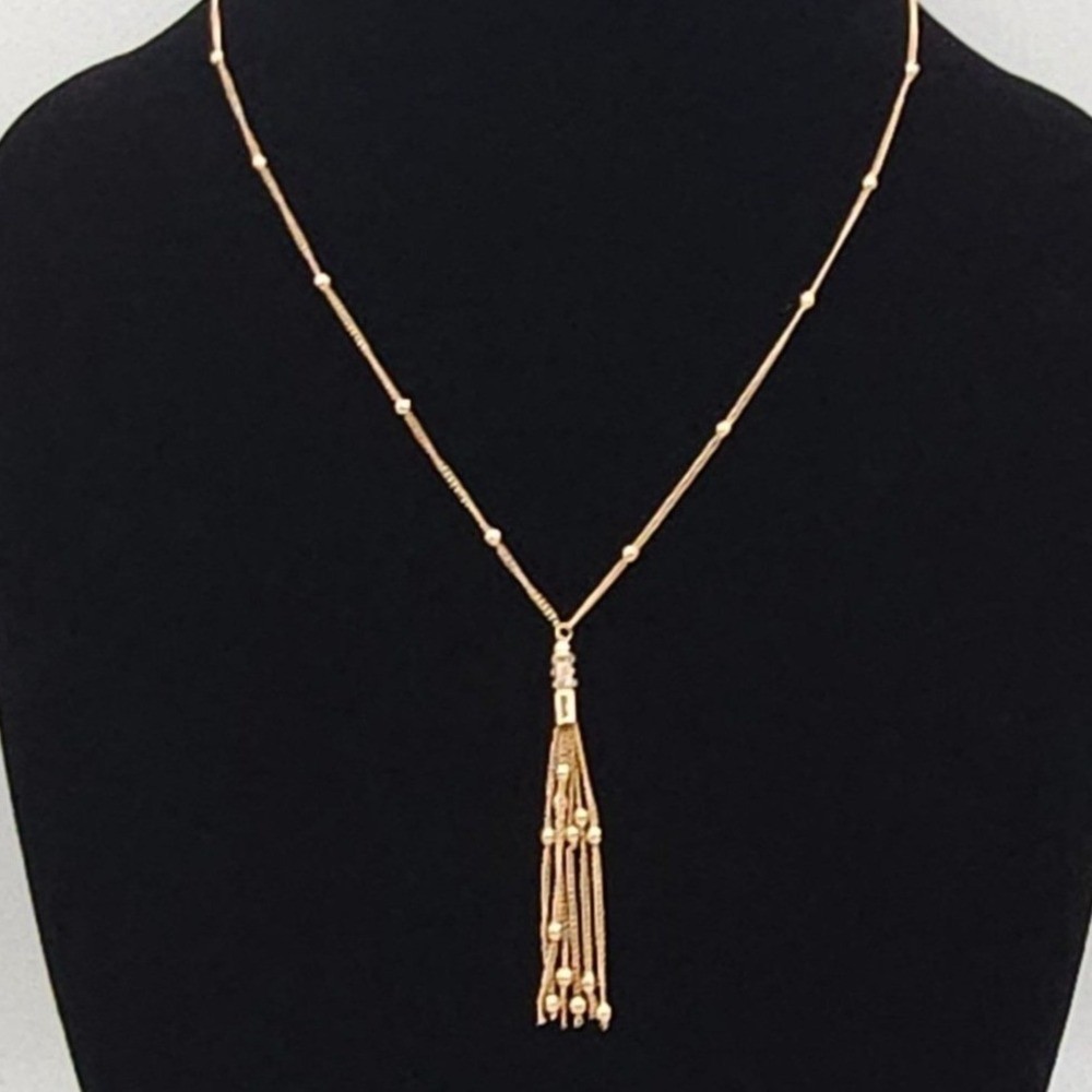 Ettika 18K Gold Plated Tassel Necklace Beaded Chain Adj Boho Chic Statement NWT